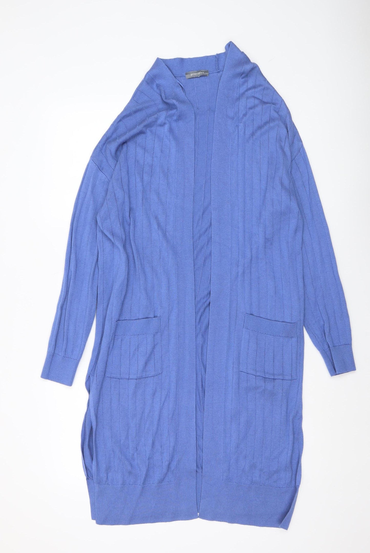 Principles Women Blue Size 14 Long Knit Open Cardigan