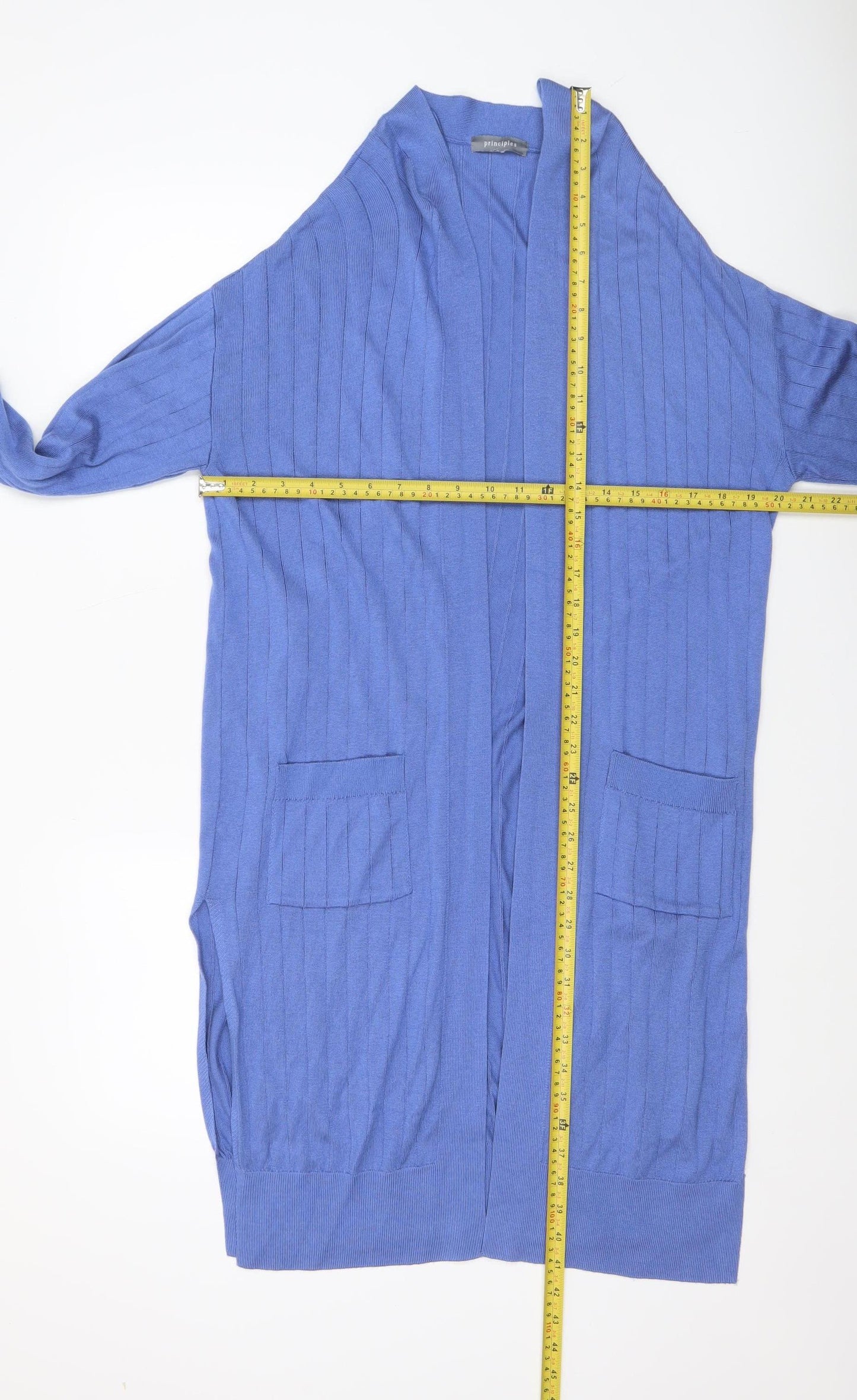 Principles Women Blue Size 14 Long Knit Open Cardigan