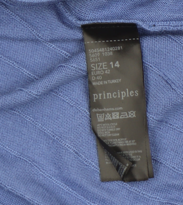 Principles Women Blue Size 14 Long Knit Open Cardigan