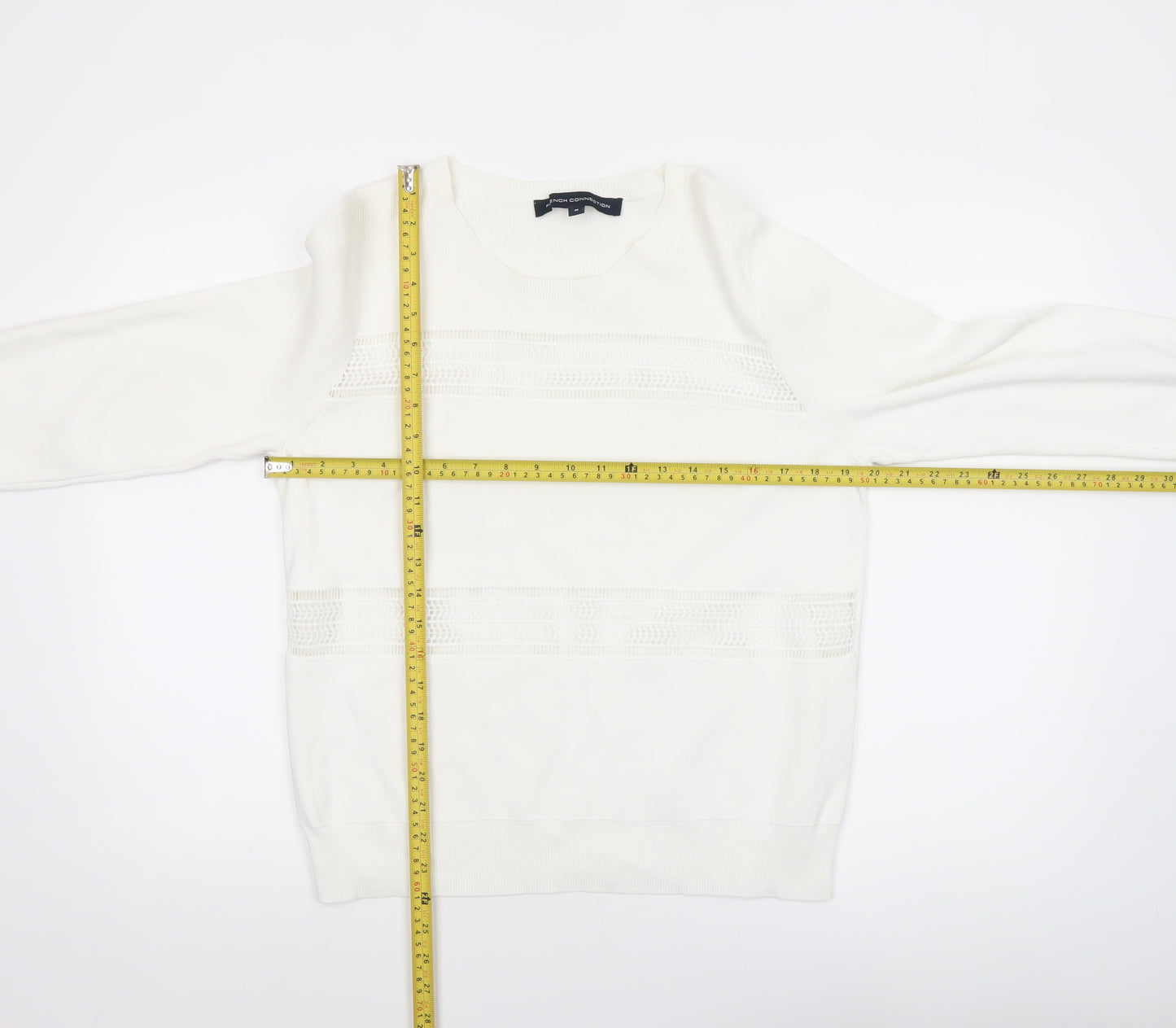 French Connection Women’s White Cotton Lace Knit Jumper Size M