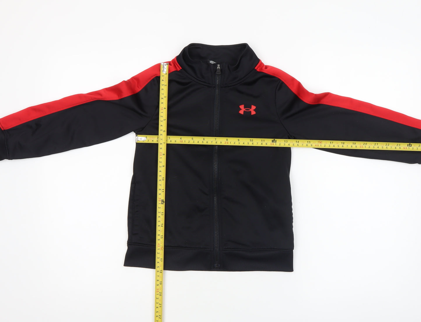 Under Armour Boys Black Red Track Jacket 6-7 Years Full Zip Sportswear