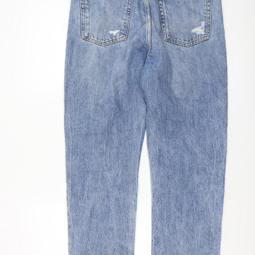 Mango Women Blue Distressed High Rise Straight Denim Jeans Size 10