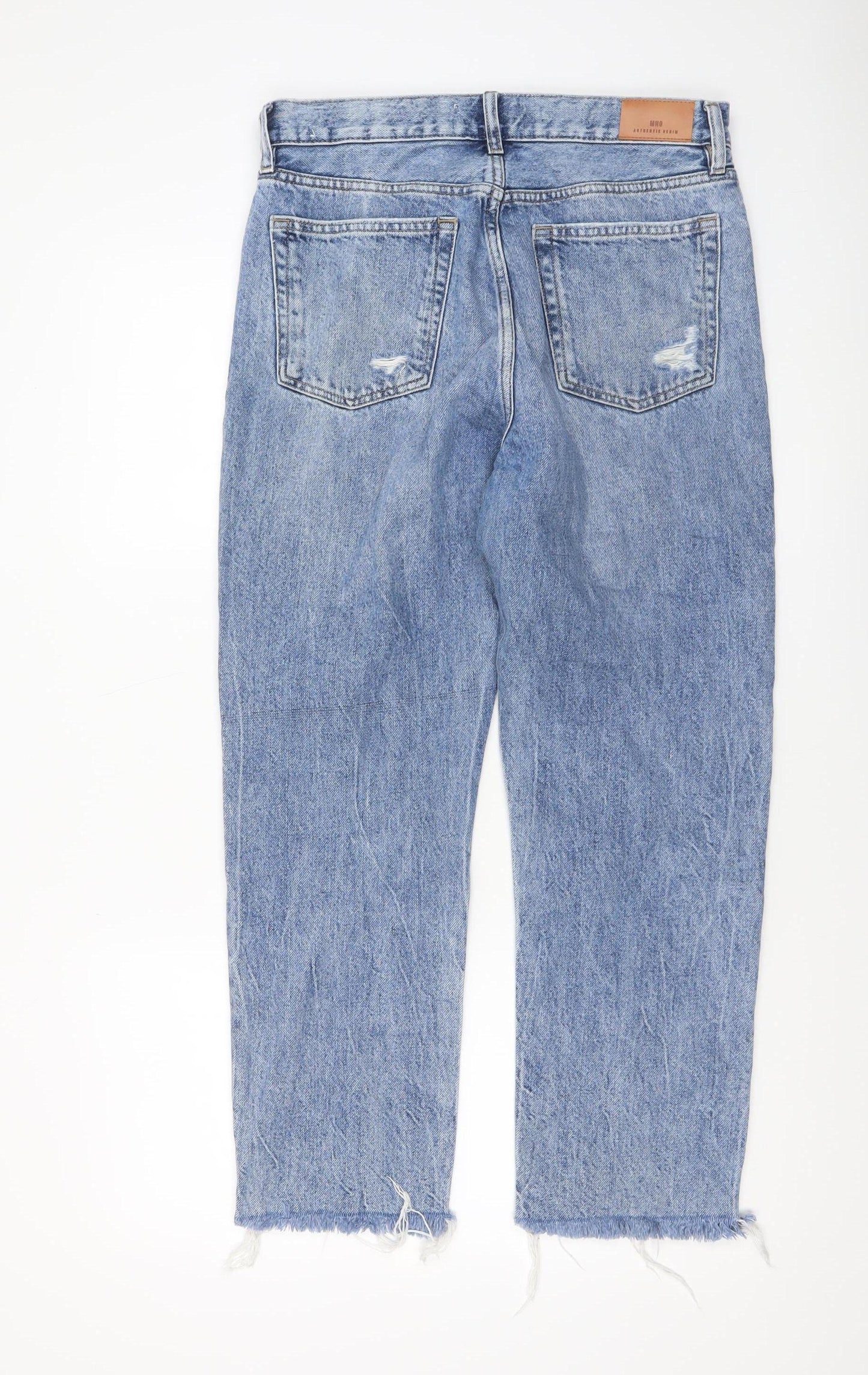 Mango Women Blue Distressed High Rise Straight Denim Jeans Size 10