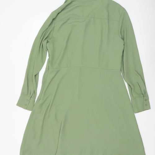 H&M Women Green A-Line Long Sleeve Ruffle High Neck Dress Size L