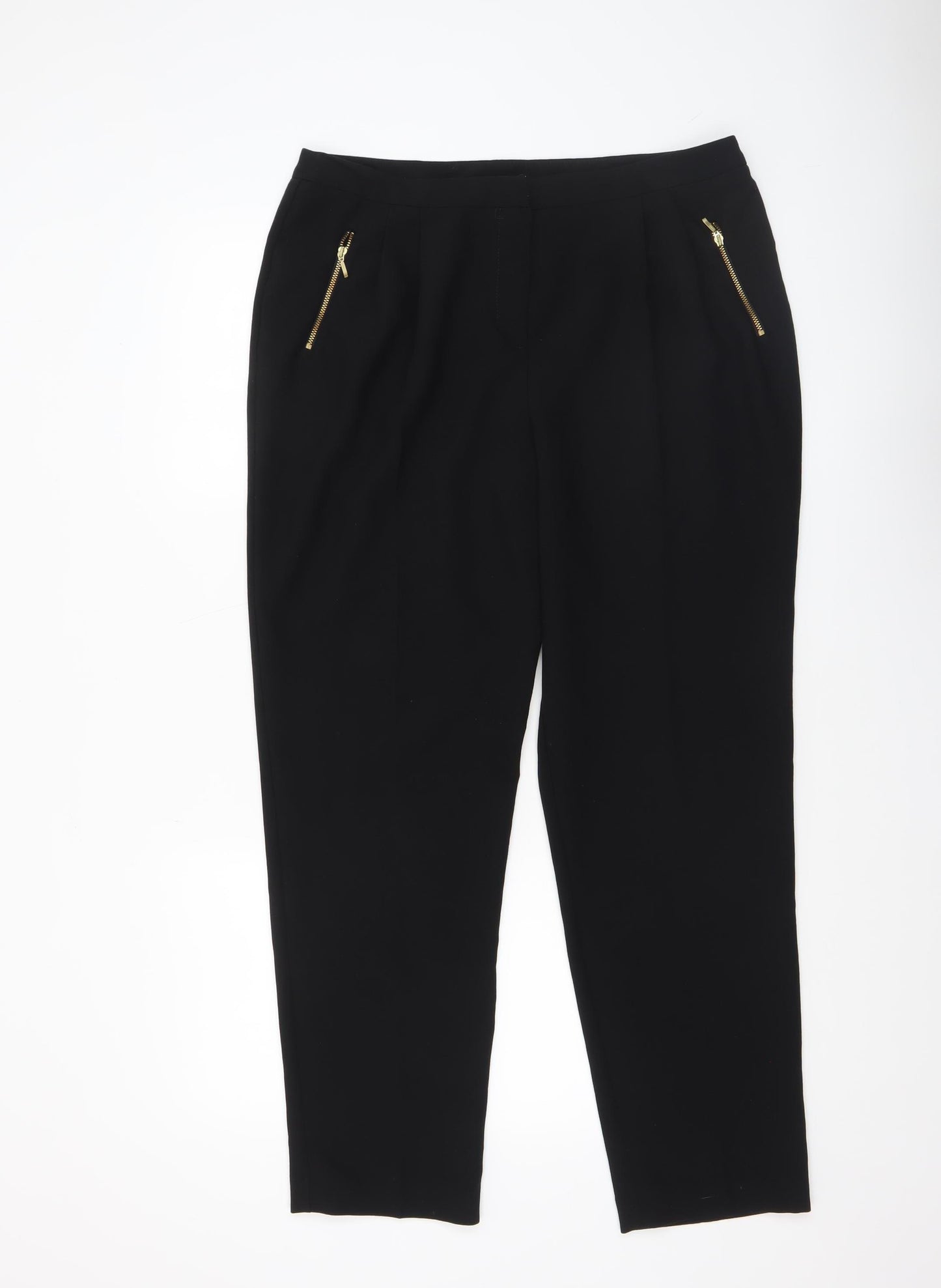 Anthology Women’s Black Tapered Zip Pocket Trousers Size 14
