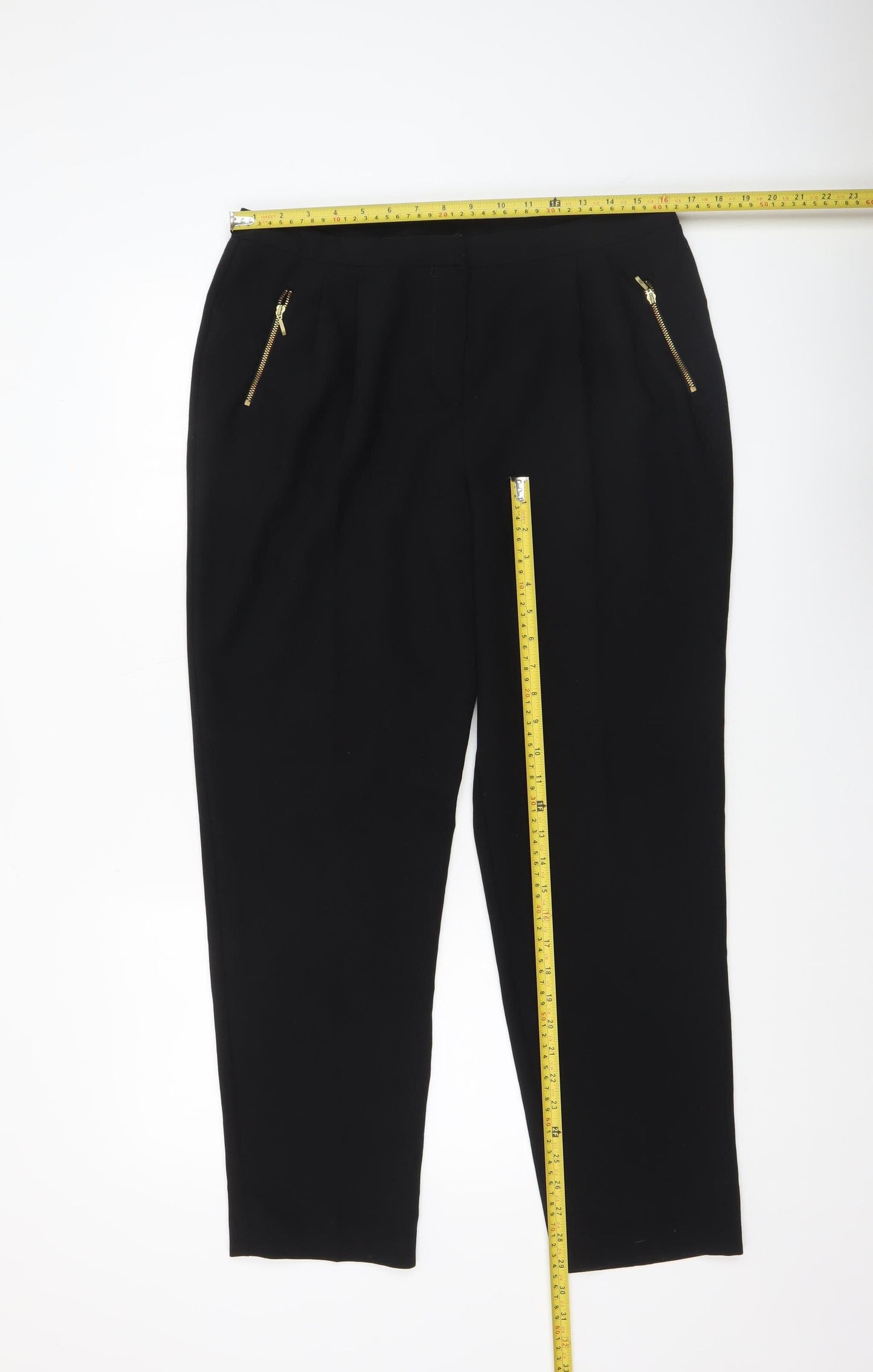 Anthology Women’s Black Tapered Zip Pocket Trousers Size 14