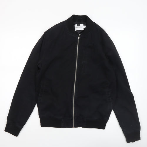 Topman Men's Black Bomber Jacket Size M Cotton Zip Casual