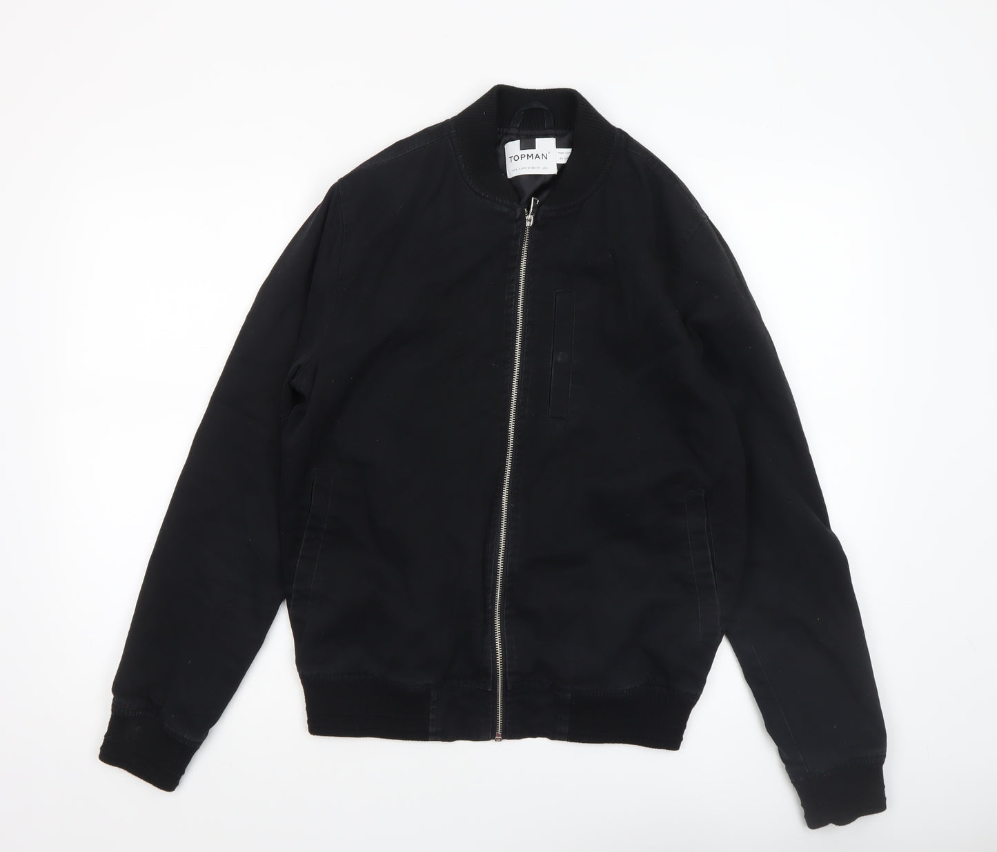 Topman Men's Black Bomber Jacket Size M Cotton Zip Casual