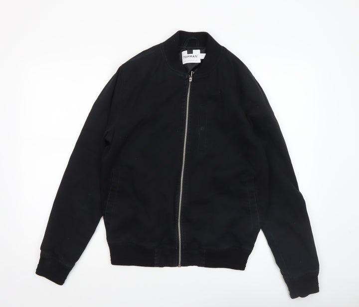 Topman Men's Black Bomber Jacket Size M Cotton Zip Casual
