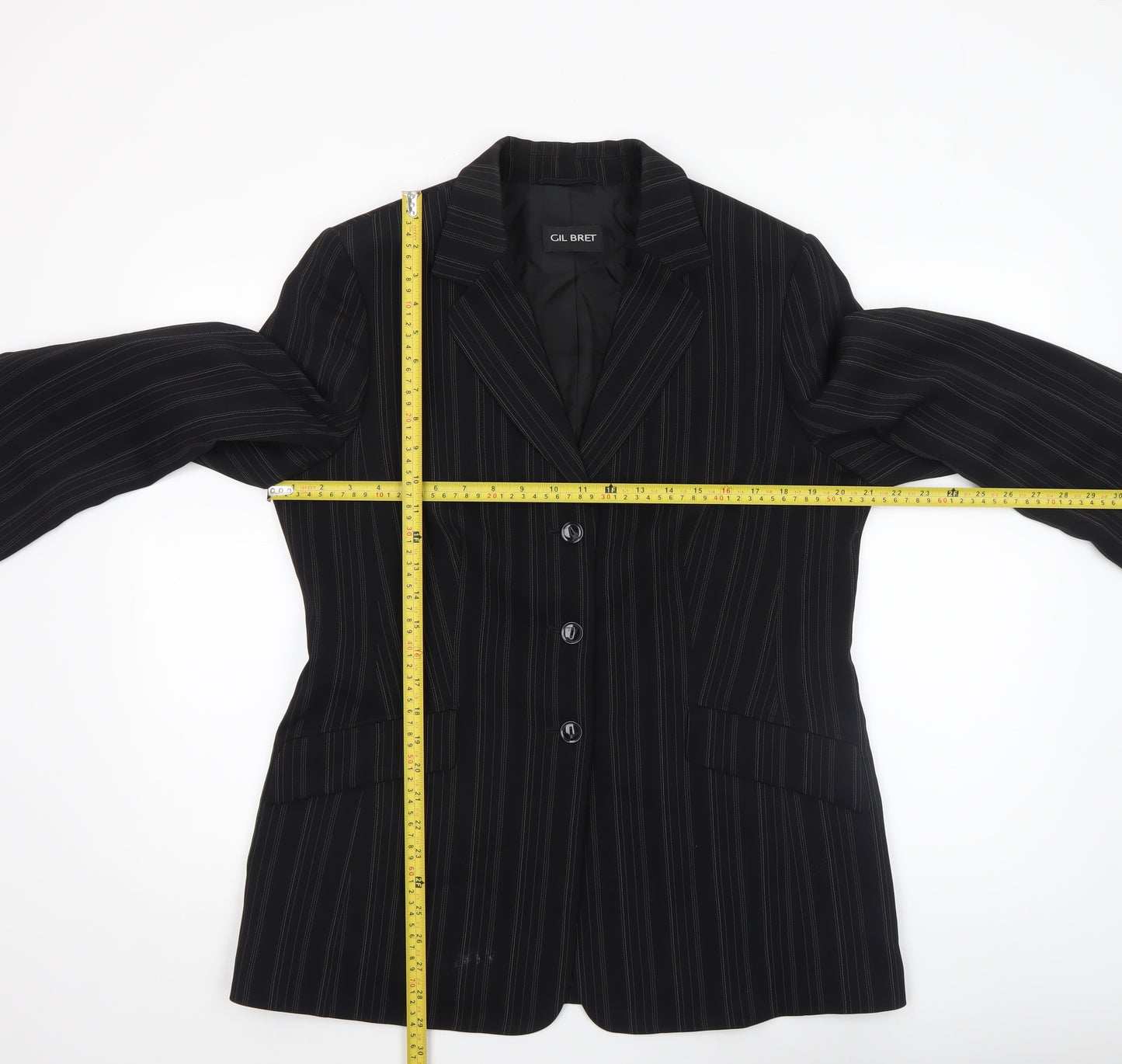 Gil Bret Women’s Black Pinstripe Blazer UK 14 Classic Fit Lined