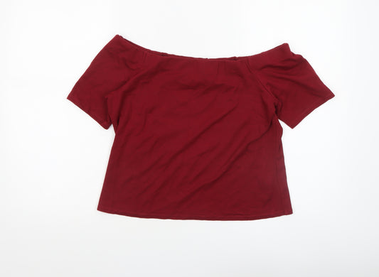 H&M Women’s Red Off Shoulder Jersey T-Shirt Size 14