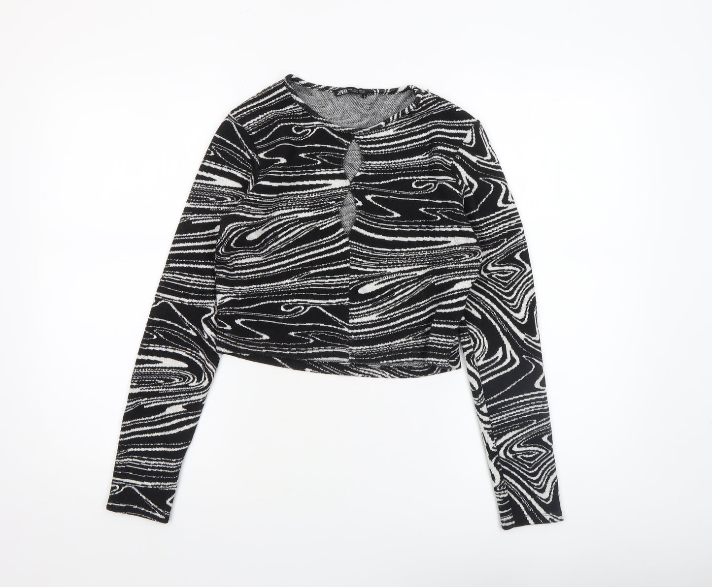 ZARA Women’s Black Geometric Knit Pullover Jumper Size L