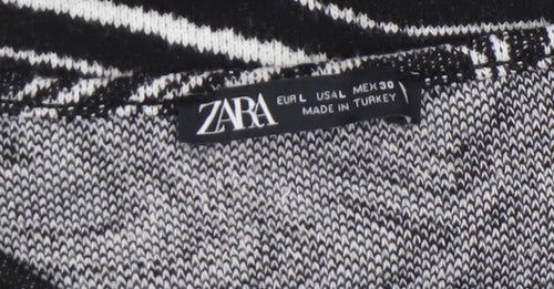 ZARA Women’s Black Geometric Knit Pullover Jumper Size L