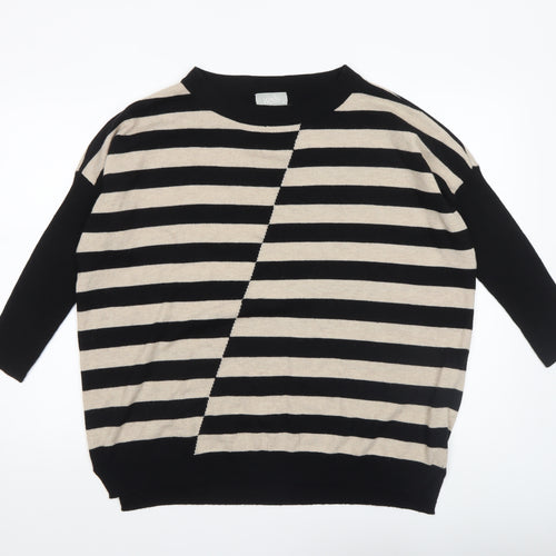 Wallis Women’s Black Beige Striped 3/4 Sleeve Relaxed Fit Jumper M