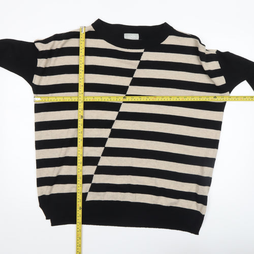 Wallis Women’s Black Beige Striped 3/4 Sleeve Relaxed Fit Jumper M