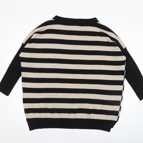 Wallis Women’s Black Beige Striped 3/4 Sleeve Relaxed Fit Jumper M
