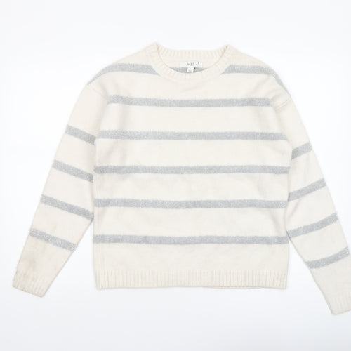 Marks and Spencer Women’s Ivory Grey Striped Knit Jumper Size S