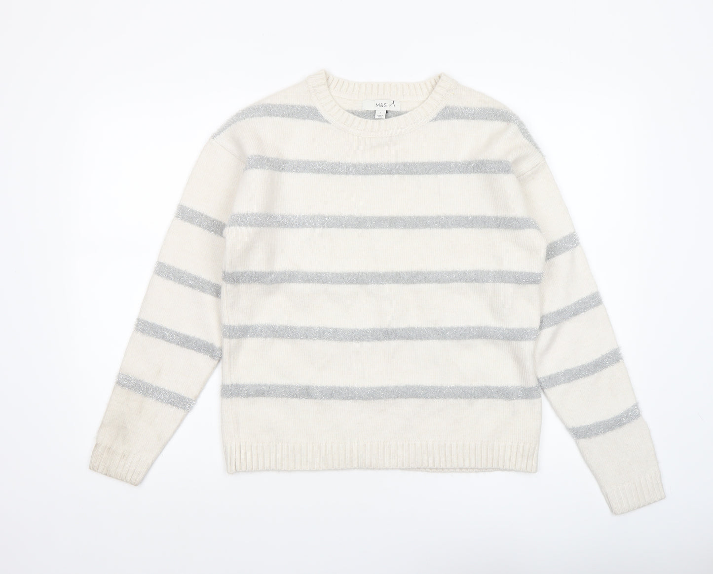 Marks and Spencer Women’s Ivory Grey Striped Knit Jumper Size S