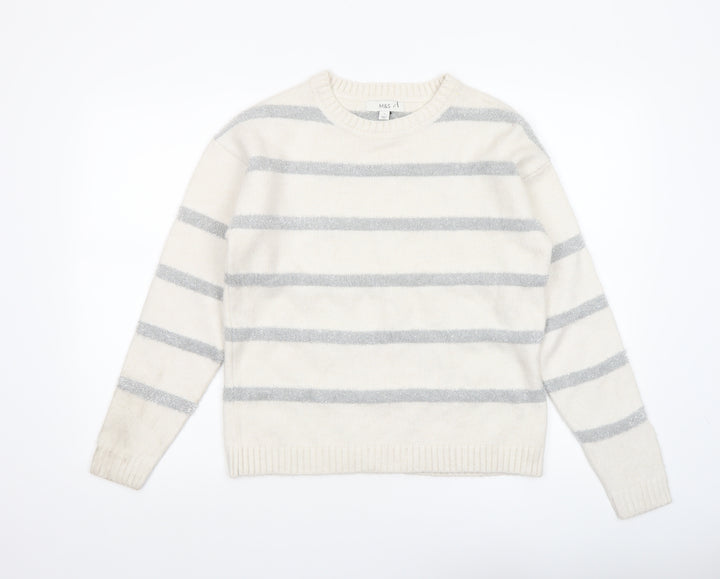 Marks and Spencer Women’s Ivory Grey Striped Knit Jumper Size S