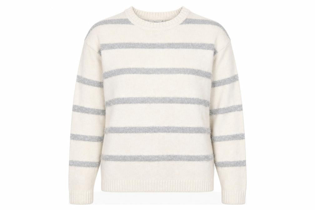 Marks and Spencer Women’s Ivory Grey Striped Knit Jumper Size S