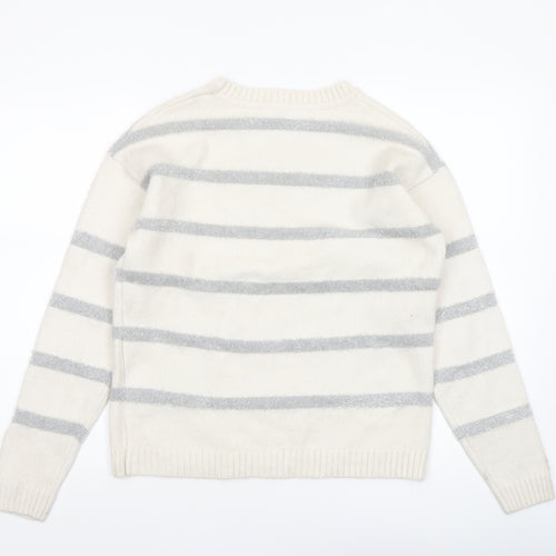 Marks and Spencer Women’s Ivory Grey Striped Knit Jumper Size S