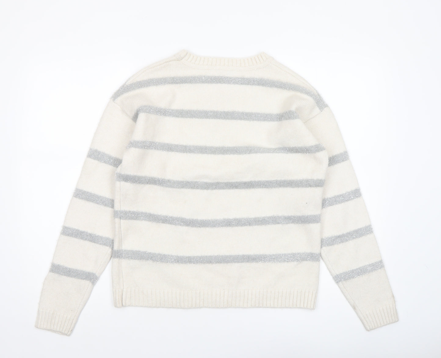 Marks and Spencer Women’s Ivory Grey Striped Knit Jumper Size S