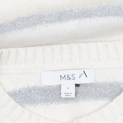Marks and Spencer Women’s Ivory Grey Striped Knit Jumper Size S