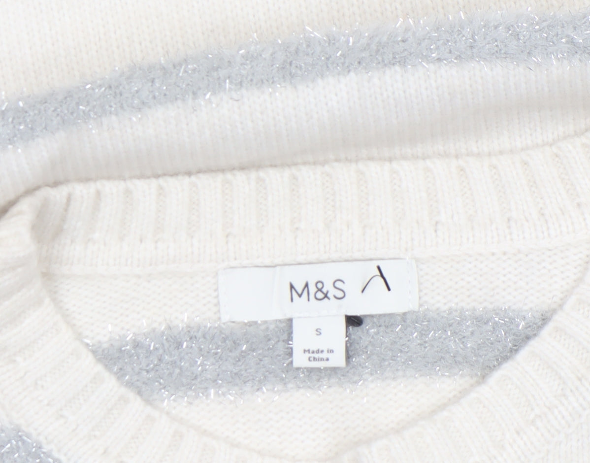Marks and Spencer Women’s Ivory Grey Striped Knit Jumper Size S