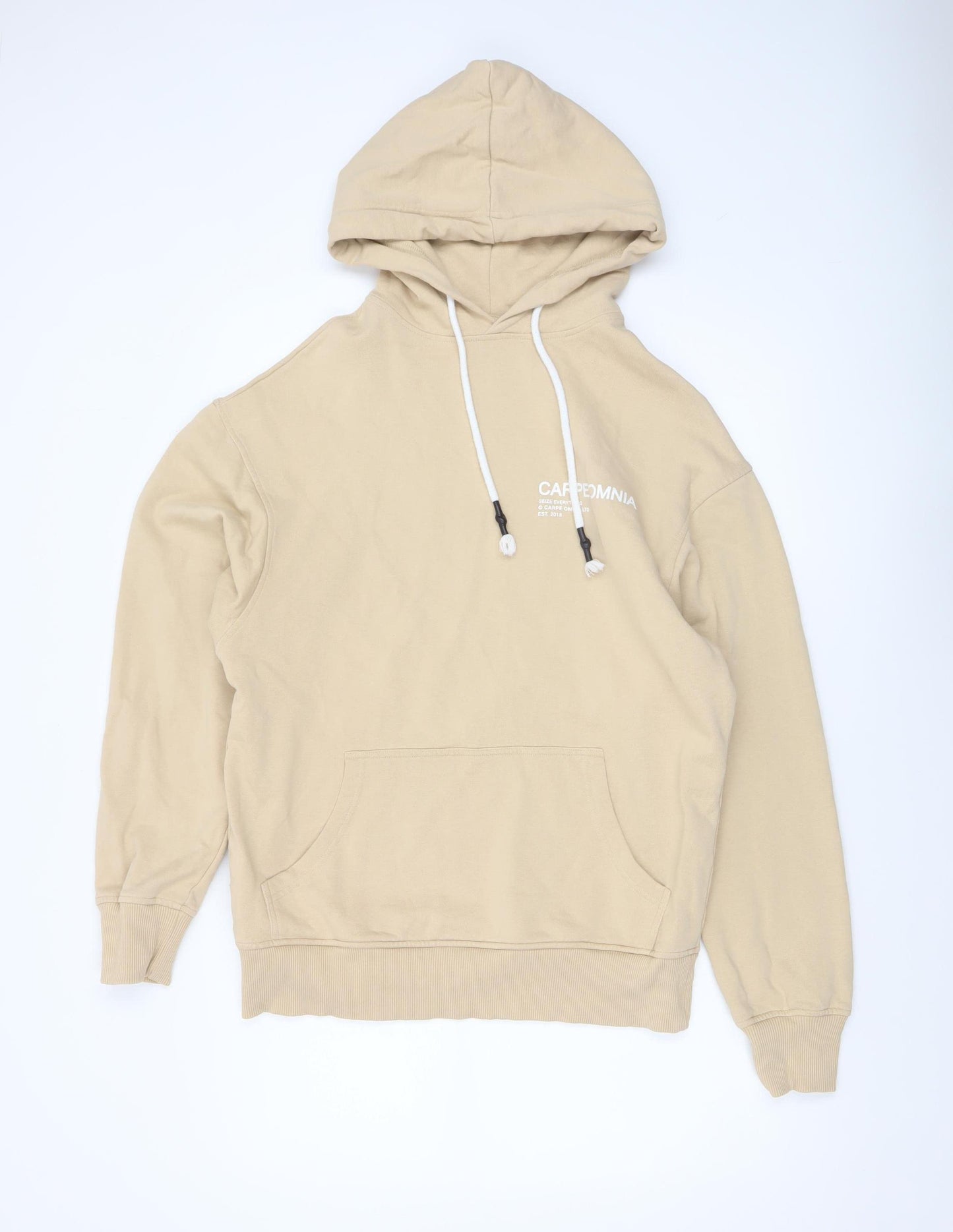 Carpe Omnia Mens Beige XS Pullover Hoodie Graphic Cotton Jumper