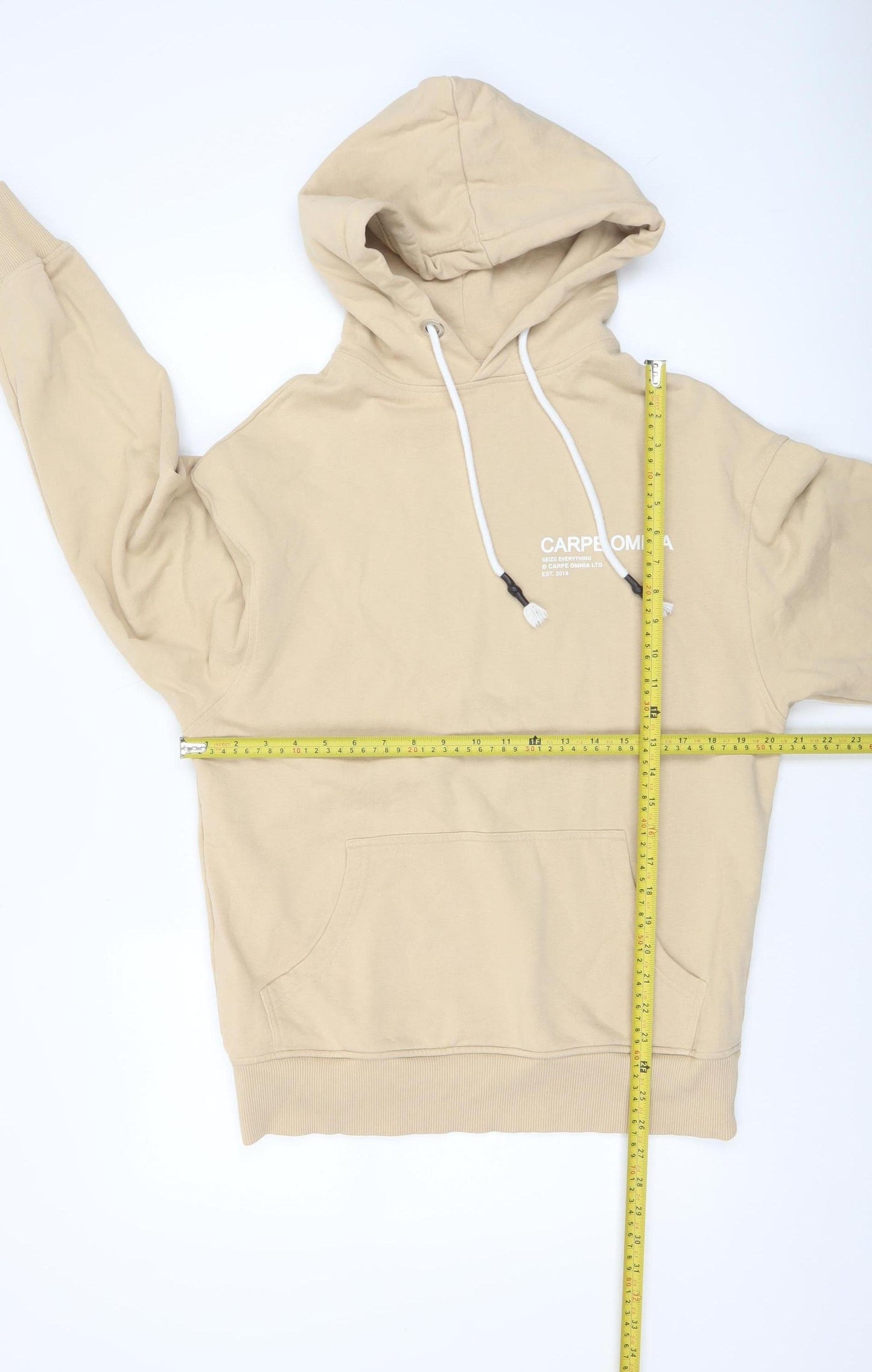 Carpe Omnia Mens Beige XS Pullover Hoodie Graphic Cotton Jumper