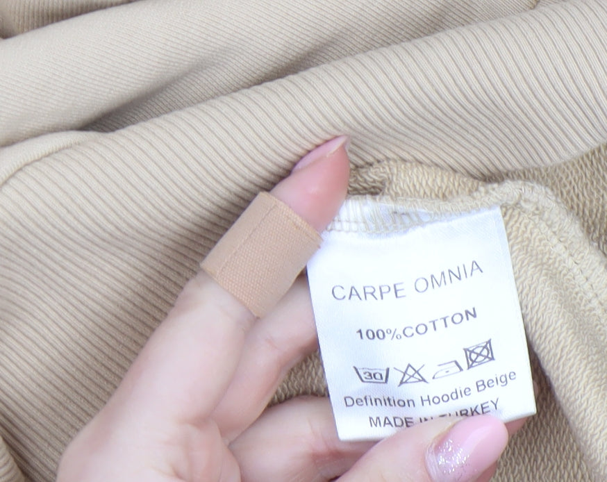 Carpe Omnia Mens Beige XS Pullover Hoodie Graphic Cotton Jumper