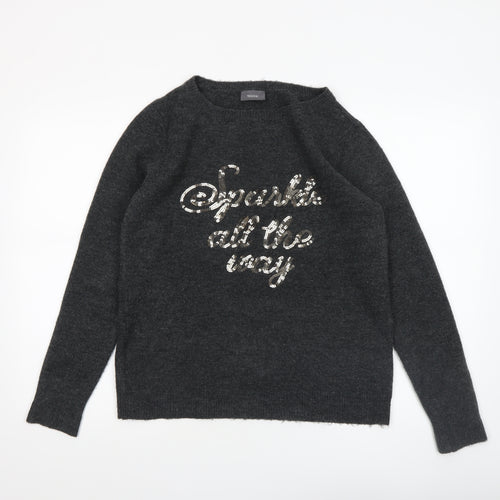 Yessica Women Grey Sequin Pullover Jumper Size M Crew Neck Knit