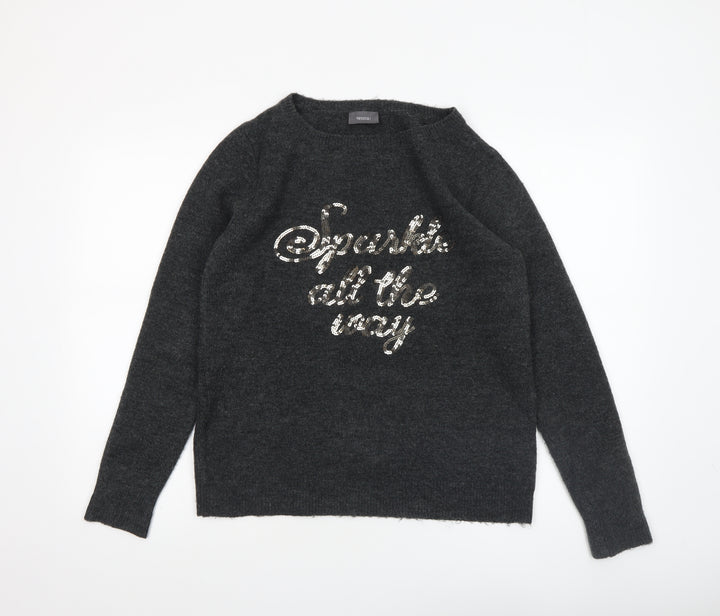 Yessica Women Grey Sequin Pullover Jumper Size M Crew Neck Knit