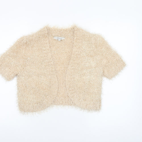 Peacocks Women's Beige Short Sleeve Sequin Open-Knit Cardigan M