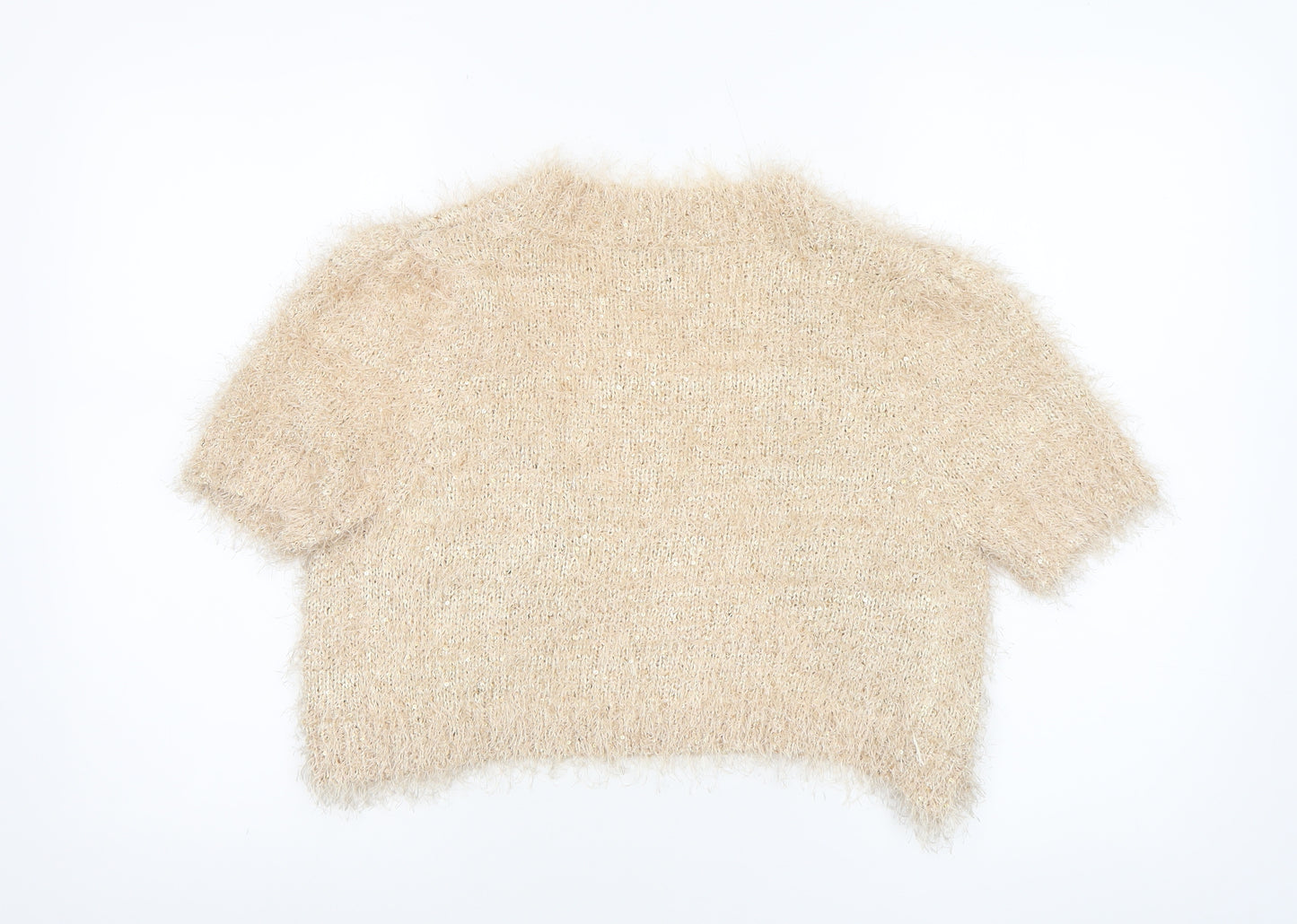 Peacocks Women's Beige Short Sleeve Sequin Open-Knit Cardigan M