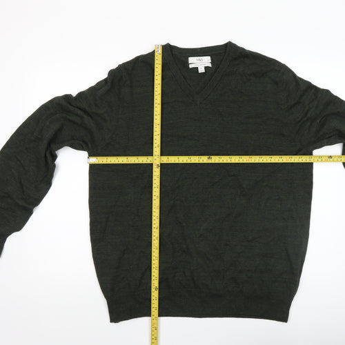 Marks and Spencer Men's Green XL V-Neck Cotton Jumper