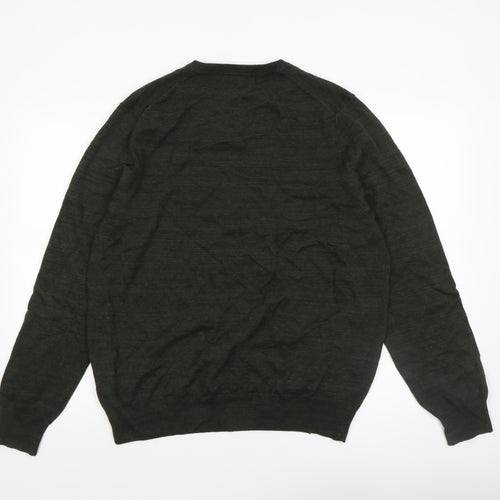 Marks and Spencer Men's Green XL V-Neck Cotton Jumper