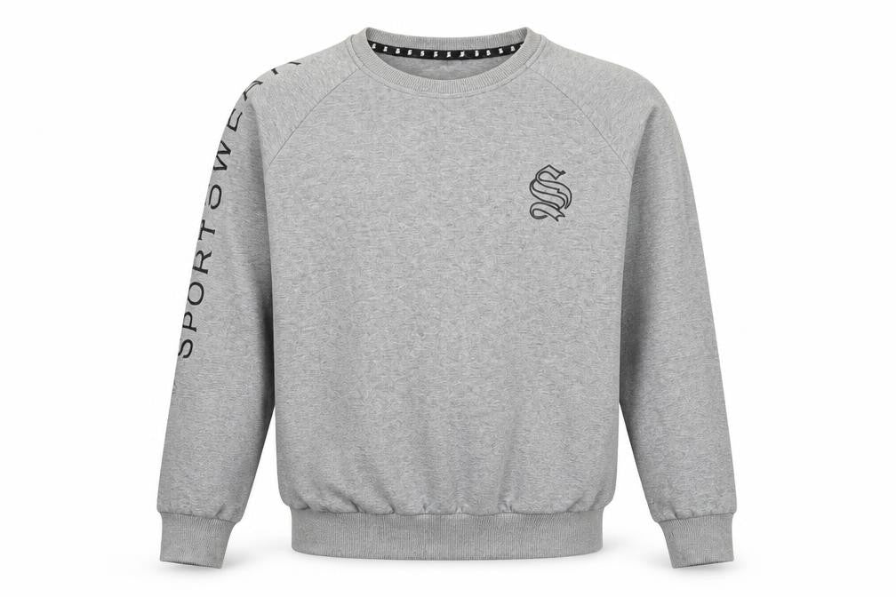 Front view of Sinners Attire Men's Grey Crew Neck Logo Sweatshirt, size S