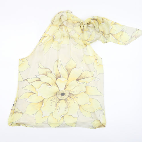 Zara Women Yellow Floral Silk Halter Neck Blouse Size 12