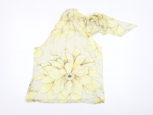 Zara Women Yellow Floral Silk Halter Neck Blouse Size 12