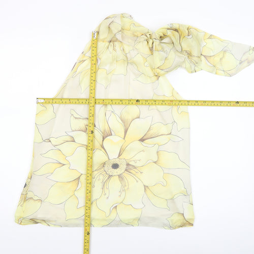 Zara Women Yellow Floral Silk Halter Neck Blouse Size 12