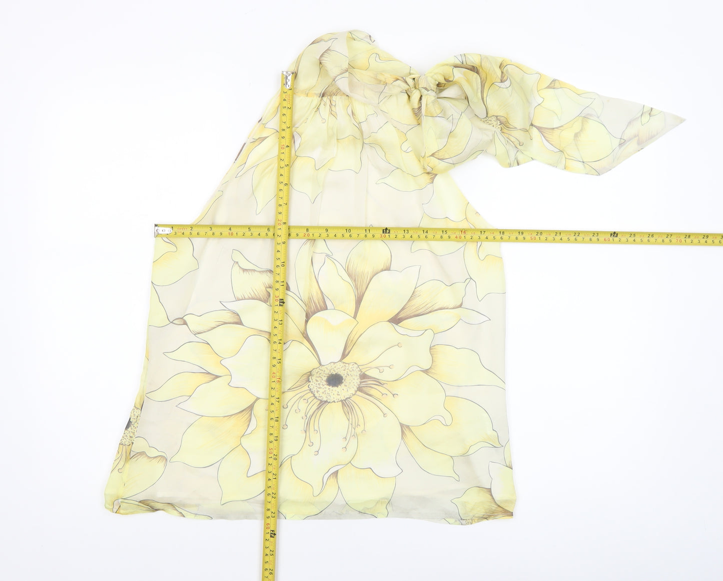 Zara Women Yellow Floral Silk Halter Neck Blouse Size 12