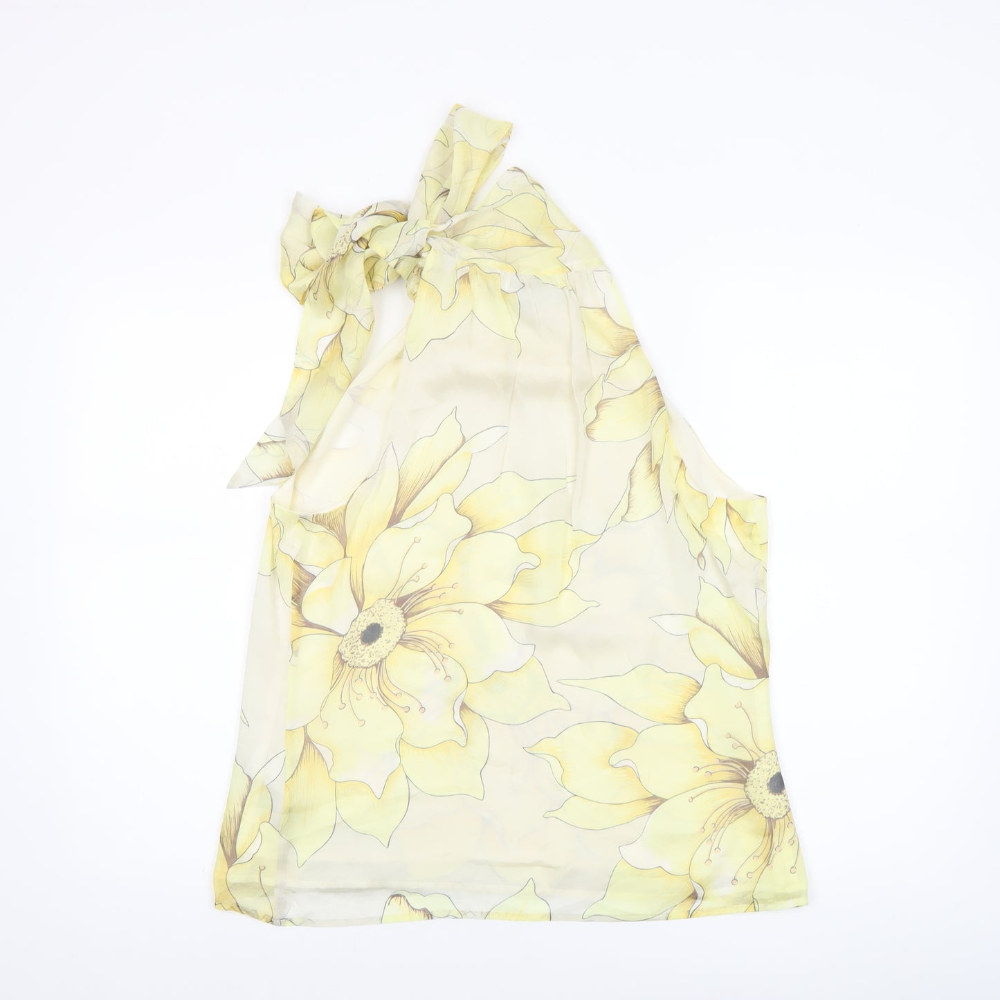 Zara Women Yellow Floral Silk Halter Neck Blouse Size 12