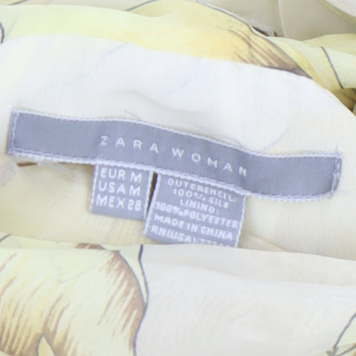 Zara Women Yellow Floral Silk Halter Neck Blouse Size 12