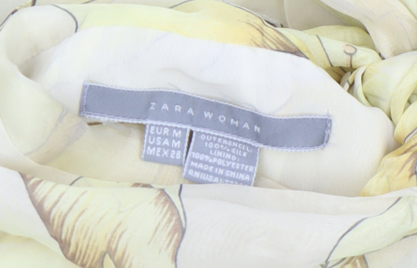 Zara Women Yellow Floral Silk Halter Neck Blouse Size 12