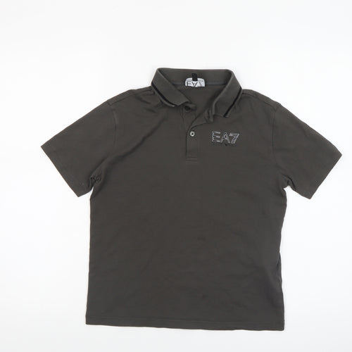 Emporio Armani Boys Grey Polo Shirt 12 Years Short Sleeve Cotton Logo Top