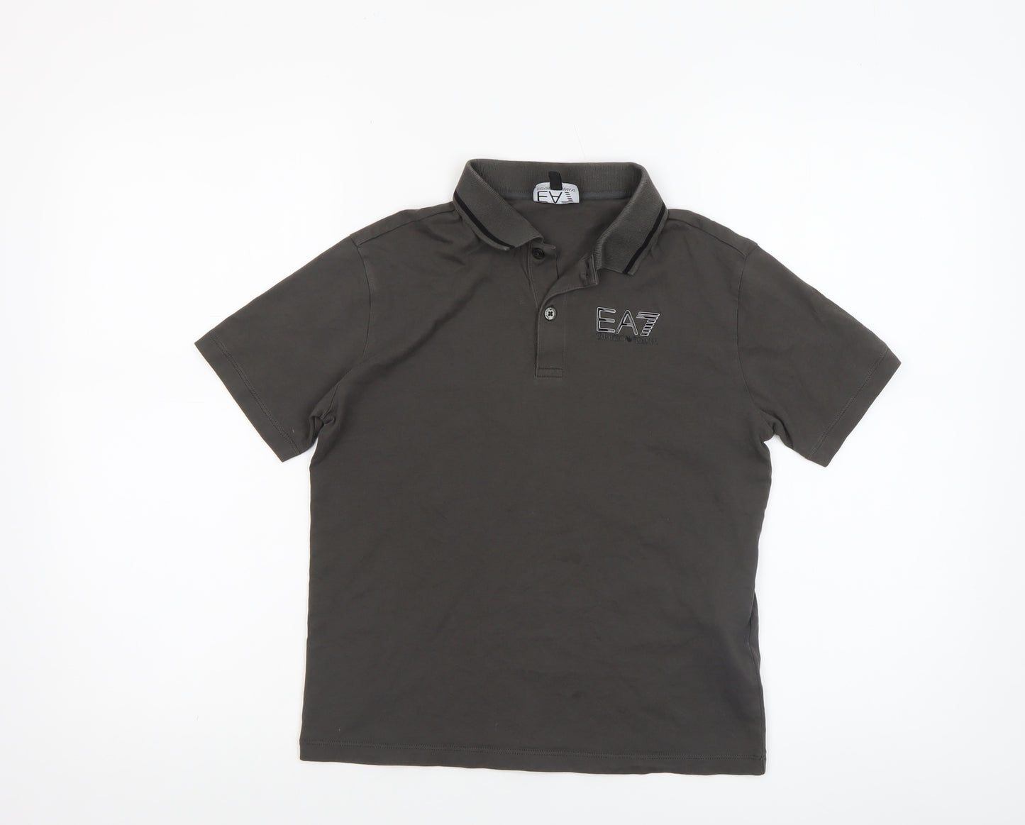 Emporio Armani Boys Grey Polo Shirt 12 Years Short Sleeve Cotton Logo Top