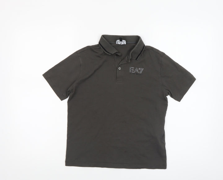 Emporio Armani Boys Grey Polo Shirt 12 Years Short Sleeve Cotton Logo Top