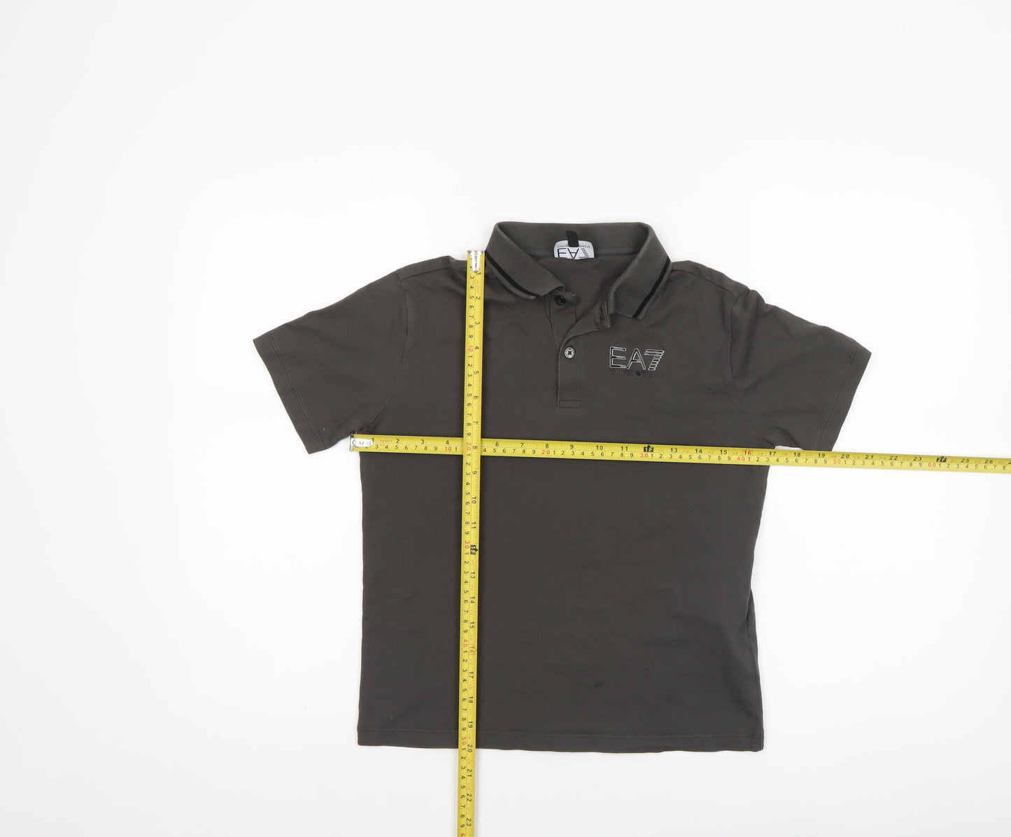 Emporio Armani Boys Grey Polo Shirt 12 Years Short Sleeve Cotton Logo Top
