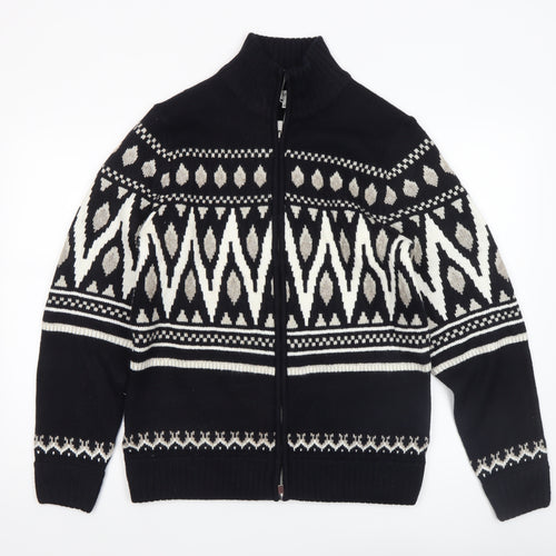 Marks and Spencer Men's Black Fair Isle Full Zip Jumper Size S